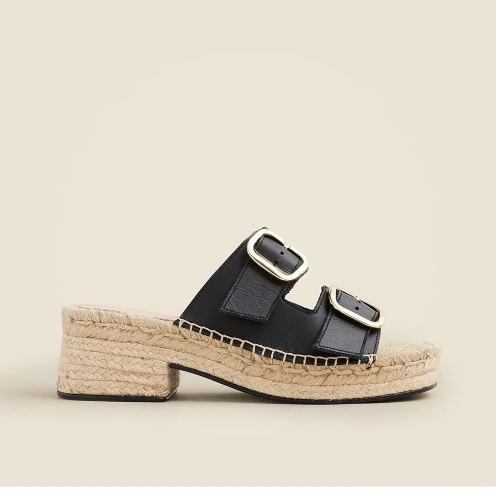 J.Crew Made-in-Spain block-heel espadrilles in leather CA017 sz 9 NEW